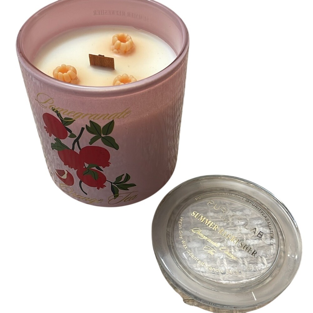 Purity Lab Summer Refresher Pomegranate‎ Orange Tea Vegan Wood Wick Candle 12oz